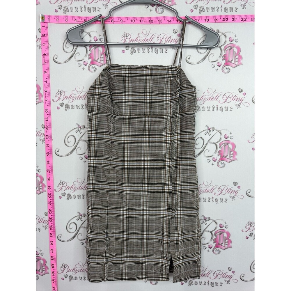 Garage dress mini Brown Plaid Midi Spaghetti-Strap Dress